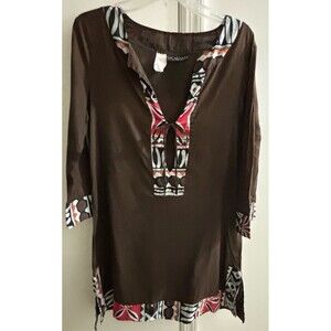 La Blanca Tunic Brown with Patterned Trim